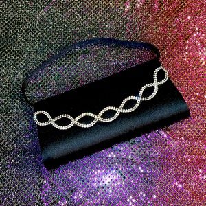 Black Satin Clutch with Silver Rhinestones For Sale!!